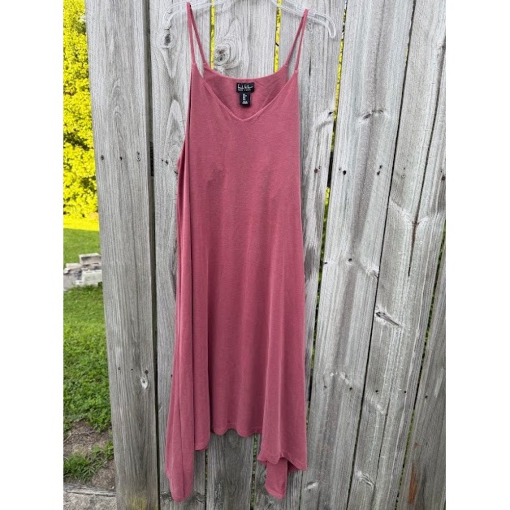 Boho Nicole Miller Dress Women L Pink Handkerchief Hem Sharkbite Spaghetti Strap
